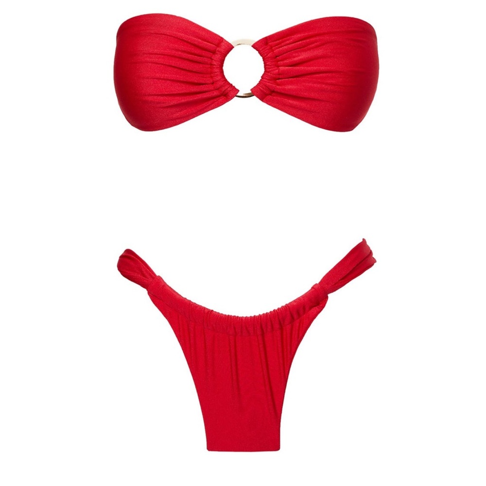 Janea Bandeau Bikini Top Red & Janea High Cut Ruched Bikini Bottoms Red